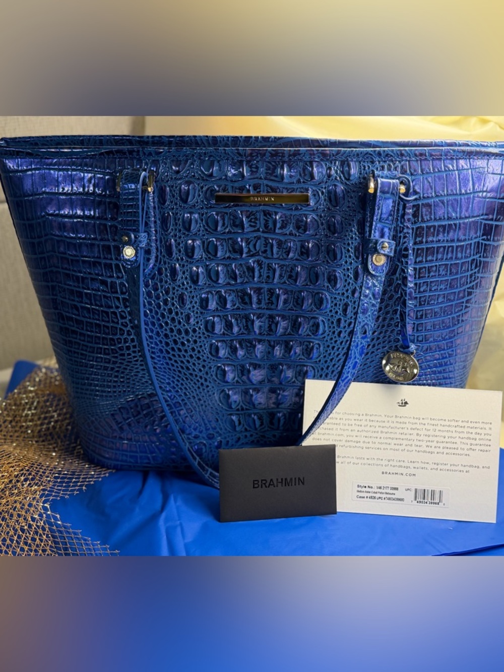 Brahmin Medium Asher Cobalt Blue Croc-Embossed Leather Potion Melbourne